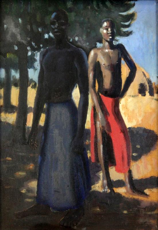 Alfred Neville Lewis (SA, 1895-1972) Natives 13.75 x 9.75in.